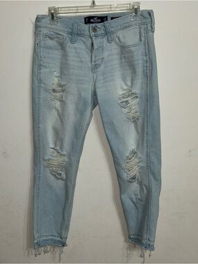 Hollister Stretch Low Rise Boyfriend Light Blue Distressed Ankle Jeans 26 W 25 L